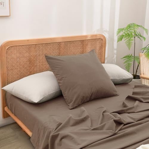 BESTOUCH Washed Cotton Pillowcases Linen Feel Pine Bark Brown Euro by BESTOUCH