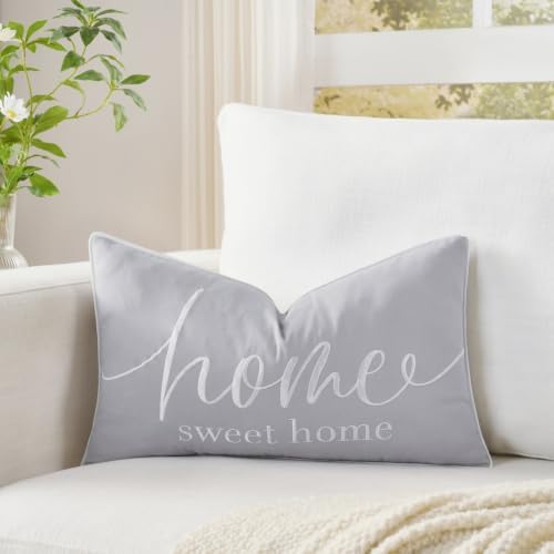 Sunkifover Home Sweet Home Quotes Throw Pillow Covers 20“x 12" Light Grey by Sunkifover