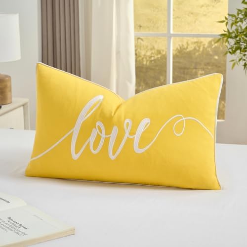 Sanmetex Decorative Love Soft Lumbar Pillow Cover 12x20 Inch Yellow - Image 2