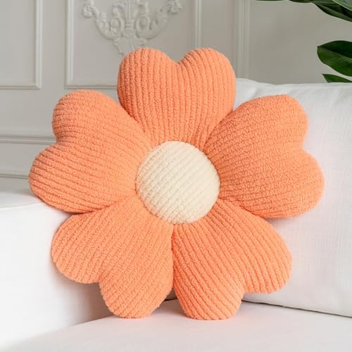 Sioloc Flower Shaped Throw Pillow, Fun Daisy Pillow, 25.6" Light Orange Cute by HEALTHYCOMFORTLIFE