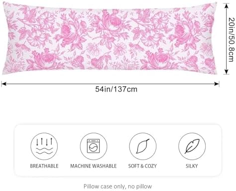 Pink and White Porcelain Floral Body Pillow Cover 20x54 Long Pillow Case - Image 2