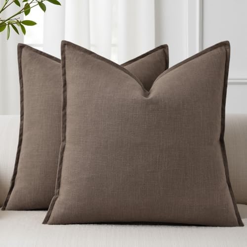 decorUhome Fall Brown Linen Throw Pillow Covers 16x16 Set of 2 by decorUhome