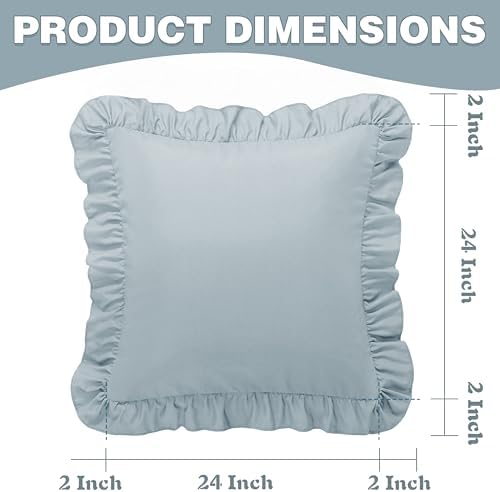 KKJIAF 2 Pack Ruffle Pillow Cases 24x24 Inches, Dusty Blue - Image 3