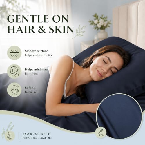 Pillow Cases Set, 100% Rayon from Bamboo, Queen 20"x30" Navy - Image 5