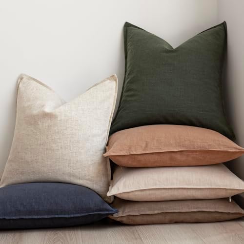 Foindtower Linen Solid Decorative Throw Pillow Cover 20x20 Inch Dark Green - Image 6