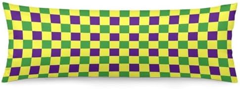 Mardi Gras Plaid Body Pillow Pillowcase Purple Yellow Green Checkered Long Body by Unknown