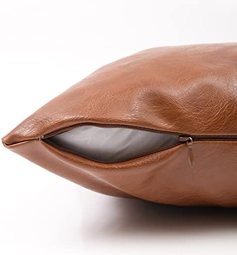 Fancy Homi Brown Boho Faux Leather Decorative Throw Pillow Covers 16x16 Inch - Image 3