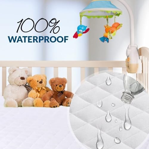 PlushDeluxe Waterproof Mini Crib Mattress Protector, Terry Cotton - Image 3