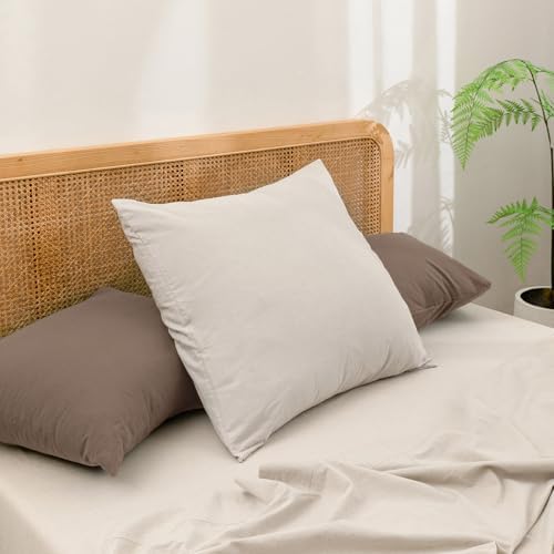 BESTOUCH Washed Cotton Pillowcases Linen Feel Pine Bark Brown King - Image 2
