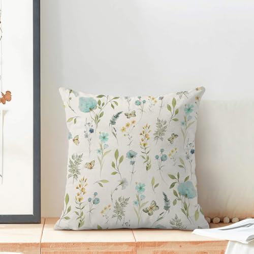 Spring Pillow Covers 20x20 Inch Set of 2, Aqua Teal Sage Green Wild Flower - Image 3