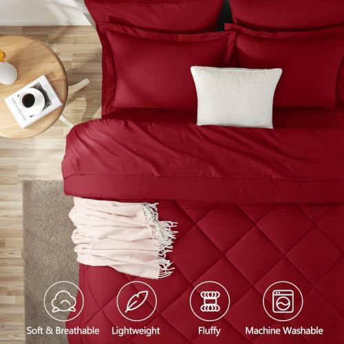 CozyLux Queen Comforter Set 88"x88" Dark Red - Image 2