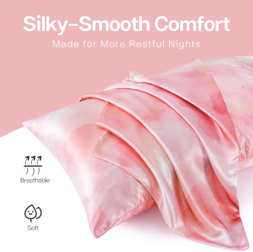 MR&HM Satin Pillowcase 2 Pack, King Size 20"x36", Dream Pink - Image 3
