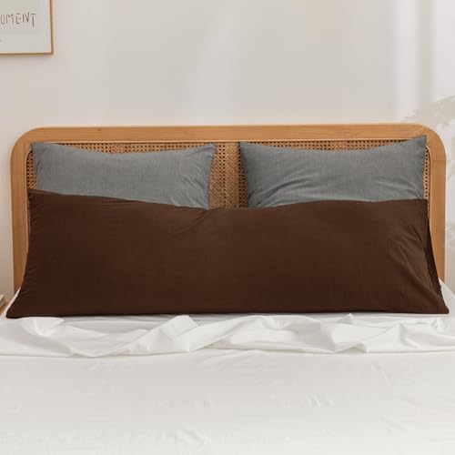 BESTOUCH Washed Cotton Pillowcases Linen Feel Cocoa Brown Body by BESTOUCH