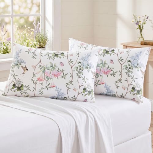 Bedorm 100% Cotton Pillowcases Set of 2 Standard Size Pink Floral Pillow Cover - Image 2