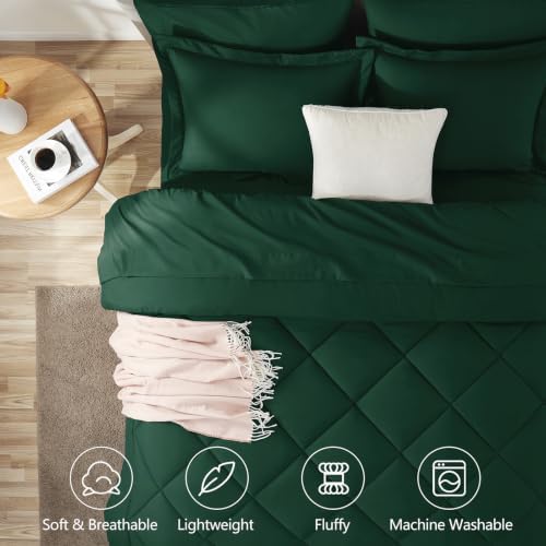 CozyLux Oversized Queen Comforter Set 98"x98", 7 Piece, Emerald Green - Image 2