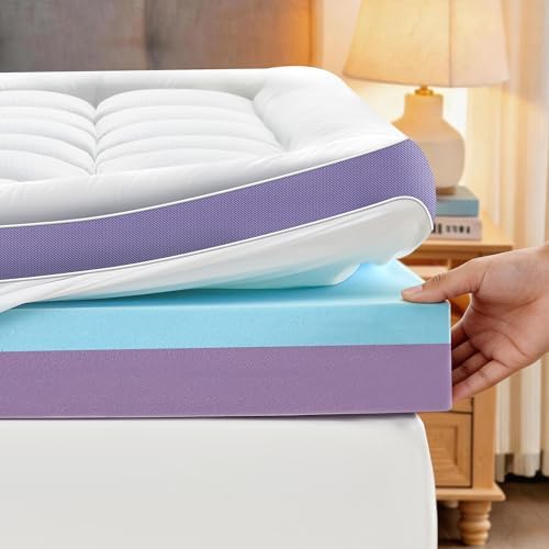 5 Inch Dual Layer Memory Foam King Mattress Topper, Soft Bed Topper by SurChic