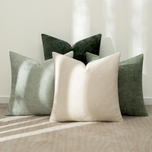 MIULEE Soft Decorative Chenille Euro Pillow Covers Green 22x22 Pack of 4 - Image 3