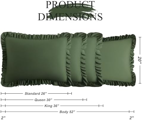 Ruffled Queen Pillow Shams, 2 Pack, 20x30 Inches, Olive Green - Image 3