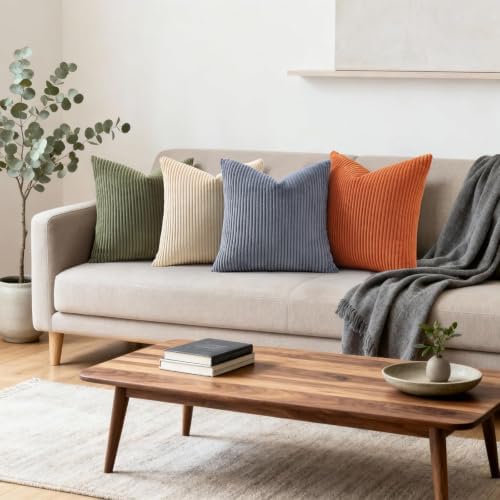 Mecatny Corduroy Fall Throw Pillow Covers 24x24 Set of 2 Burnt Orange - Image 3