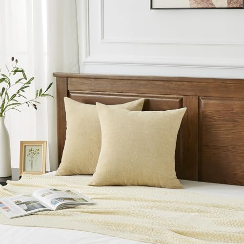 GAWAMAY Khaki Chenille Throw Pillow Covers 24x24 Set of 2 - Image 2