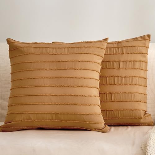 JELLYMONI Rust Striped Tufted Pillowcases 18"x 18" by JELLYMONI