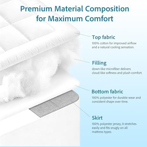 Mattress Topper Super Queen Size, Ultra Soft Cotton Pillow Top Mattress Pad - Image 6