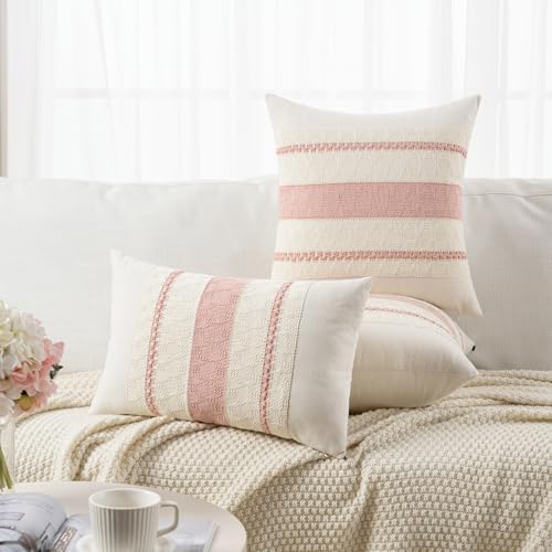 Fancy Homi Set of 2 Boho Pink Decorative Throw Pillow Cover 22x22 Inch - Image 5