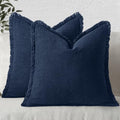 MIULEE Boho Linen Fringe Decorative Throw Pillow Covers Dark Navy 20x20 by MIULEE