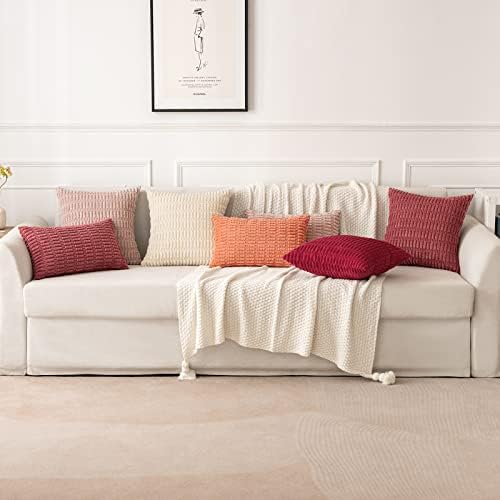 MIULEE Corduroy Decorative Throw Pillow Covers 18x18 Crimson Pack of 2 - Image 3