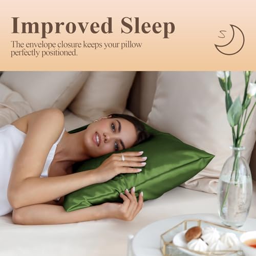 Silk Like Satin Pillowcase Queen Size, Dark Green, 2 Pack, 20x30 Inches - Image 5