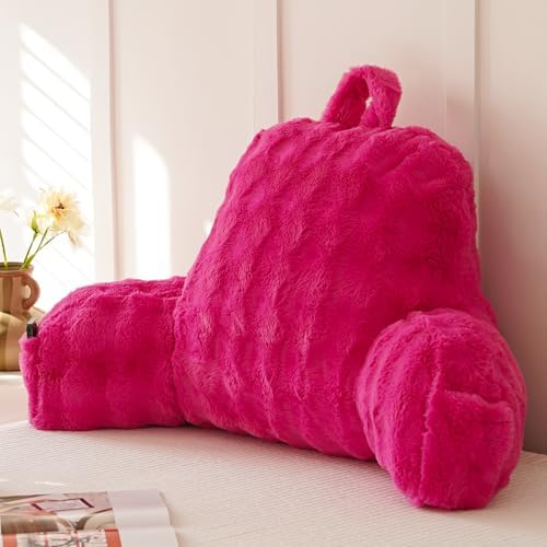 Faux Fur Reading Pillow for Sitting in Bed, Large Backrest Bed Pillow - Image 4