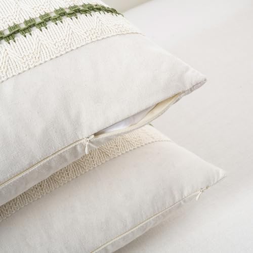 Fancy Homi Set of 2 Boho Moss Green Euro Decorative Throw Pillow Cover 26x26 - Image 3