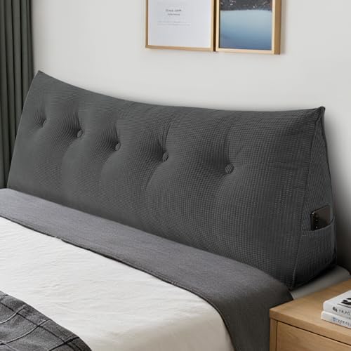 Headboard Pillow Queen, Wall Backrest Wedge Pillow Headboard, Dark Gray by huateanhome