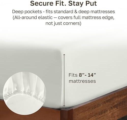 Soft Natural 100% Cotton Sateen Queen Size Fitted Sheet - Image 4