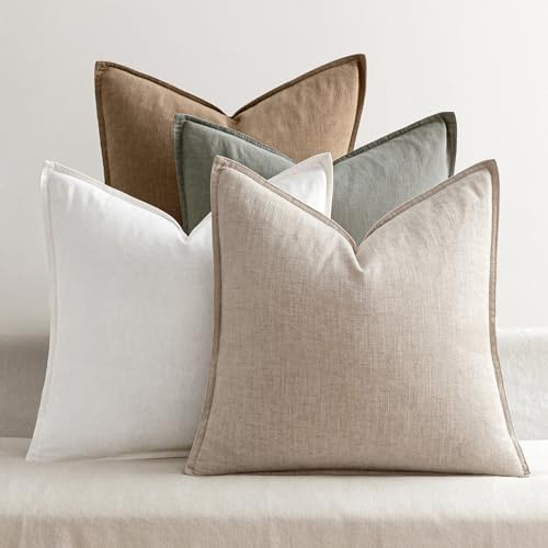 MIULEE Neutral Boho Linen Decorative Pillow Covers 24x24 Inch Pack of 4 by MIULEE