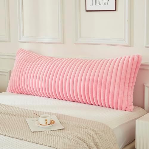 JAUXIO Faux Fur Fluffy Body Pillow Cover Luxury Textured Vertical Stripe Plush by JAUXIO