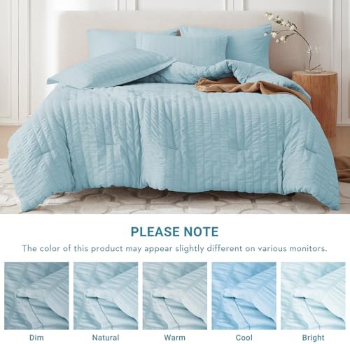 MUXHOMO 7 Pieces California King Comforter Set, Seersucker Bed in a Bag Cal - Image 5