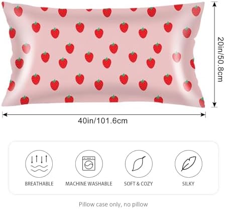 Silk Satin Pillowcase for Hair and Skin, Strawberry Long Pillow Cover King Size - Image 2