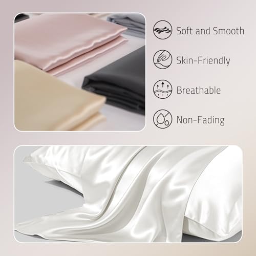 Gabire Mulberry Silk King Size Pillow Cases Set of 2, Ultra Smooth Soft Cooling - Image 2