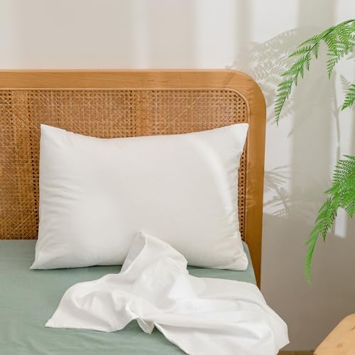 BESTOUCH Washed Cotton Pillowcases Linen Feel Bright White Standard - Image 2