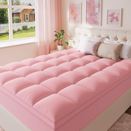 ELEMUSE Twin Pink Mattress Topper, Thick Pillow Top Mattress Pad by ELEMUSE