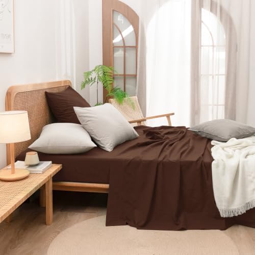 BESTOUCH Washed Cotton Pillowcases Linen Feel Cocoa Brown Euro - Image 5