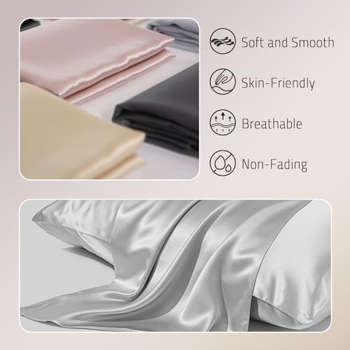 Gabire Mulberry Silk Pillowcases Set of 2, Both Sides Real Silk Pillow Covers - Image 2