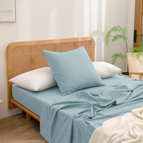 BESTOUCH Washed Cotton Pillowcases Linen Feel Hushed Green Euro by BESTOUCH