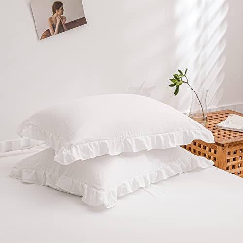 White Pillowcases, King Pillowcases Set of 2, Offwhite Ruffle Pillow Shams by Merryword