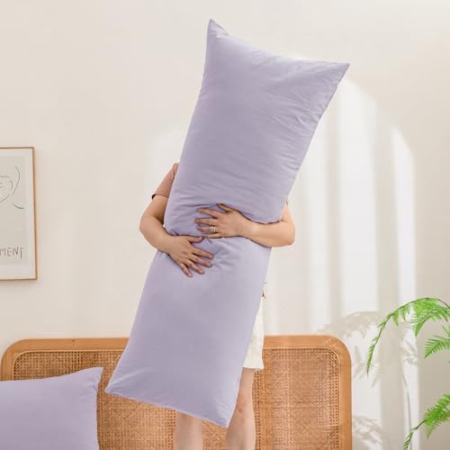 BESTOUCH Washed Cotton Pillowcases Linen Feel Taro Purple Body - Image 5