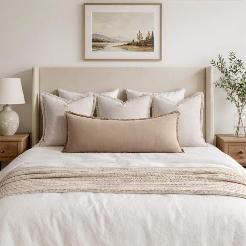 MIULEE 14x36 Long Linen Fringe Lumbar Pillow Covers Set of 1 Camel - Image 2
