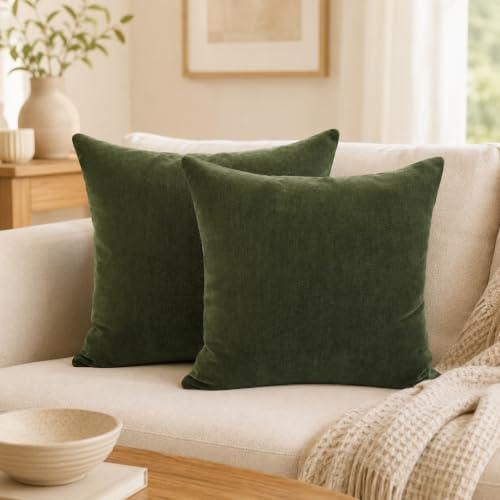 JoraLion Chenille Lumbar Pillow Covers 16x16 inch Moss Green by JoraLion