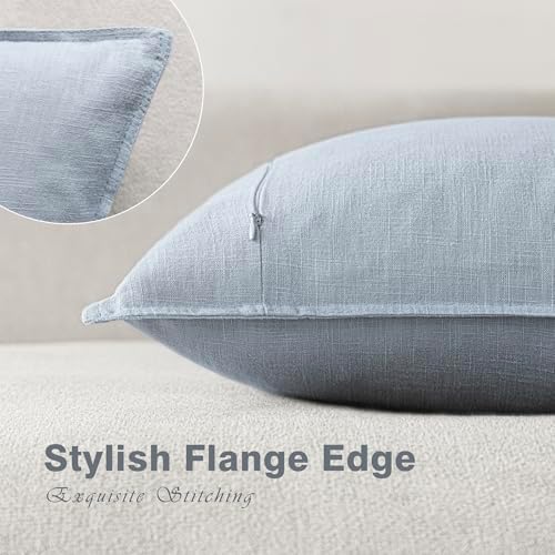 Foindtower Linen Solid Decorative Throw Pillow Covers 16x16 Inch Sky Blue - Image 3