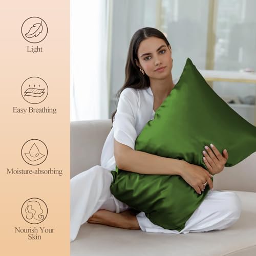 Silk Like Satin Pillowcase King Size, Dark Green, 2 Pack, 20x36 Inches - Image 2